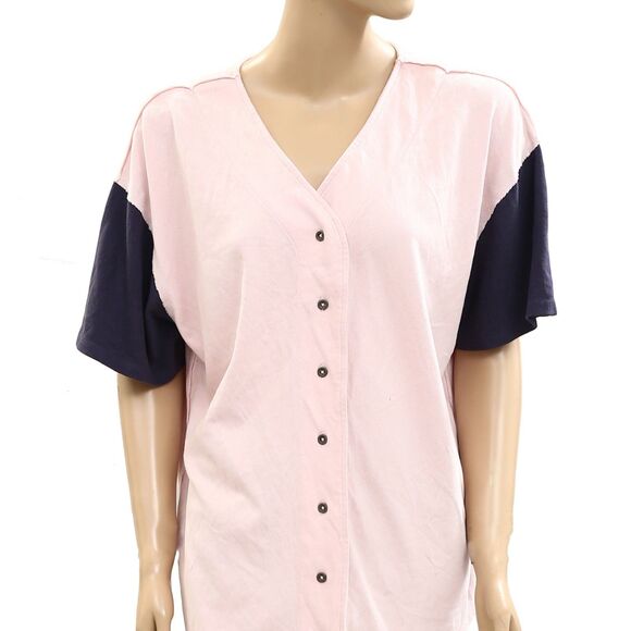 Free People We The Free Homerun Tee Shirt Top Cotton Buttondown Pink XS 284270 - Picture 2 of 5